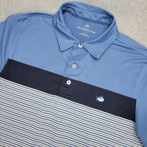 Southern Tide‎ Polo Shirt Mens Medium Blue Stripe Performance Golf Short Sleeve